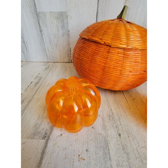 Pumpkin container set wicker basket Halloween home decor set - Picture 2 of 11